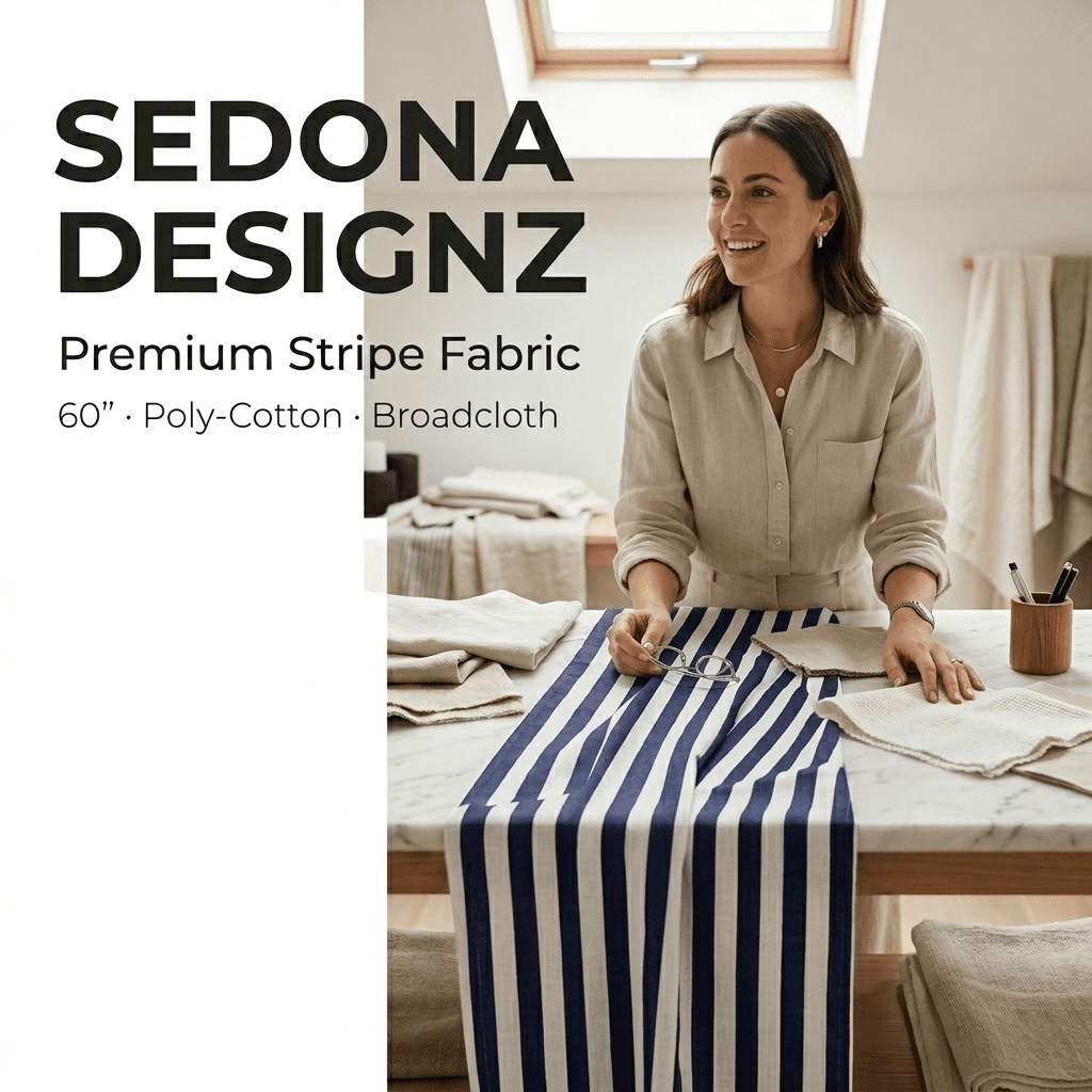 Sedona Designz 60" Wide Navy/White 1" Stripe Poly-Cotton Broadcloth Fabric 20 Yards – Lightweight Woven Fabric for Apparel, Crafts, Décor, Table Covers & Sewing Projects