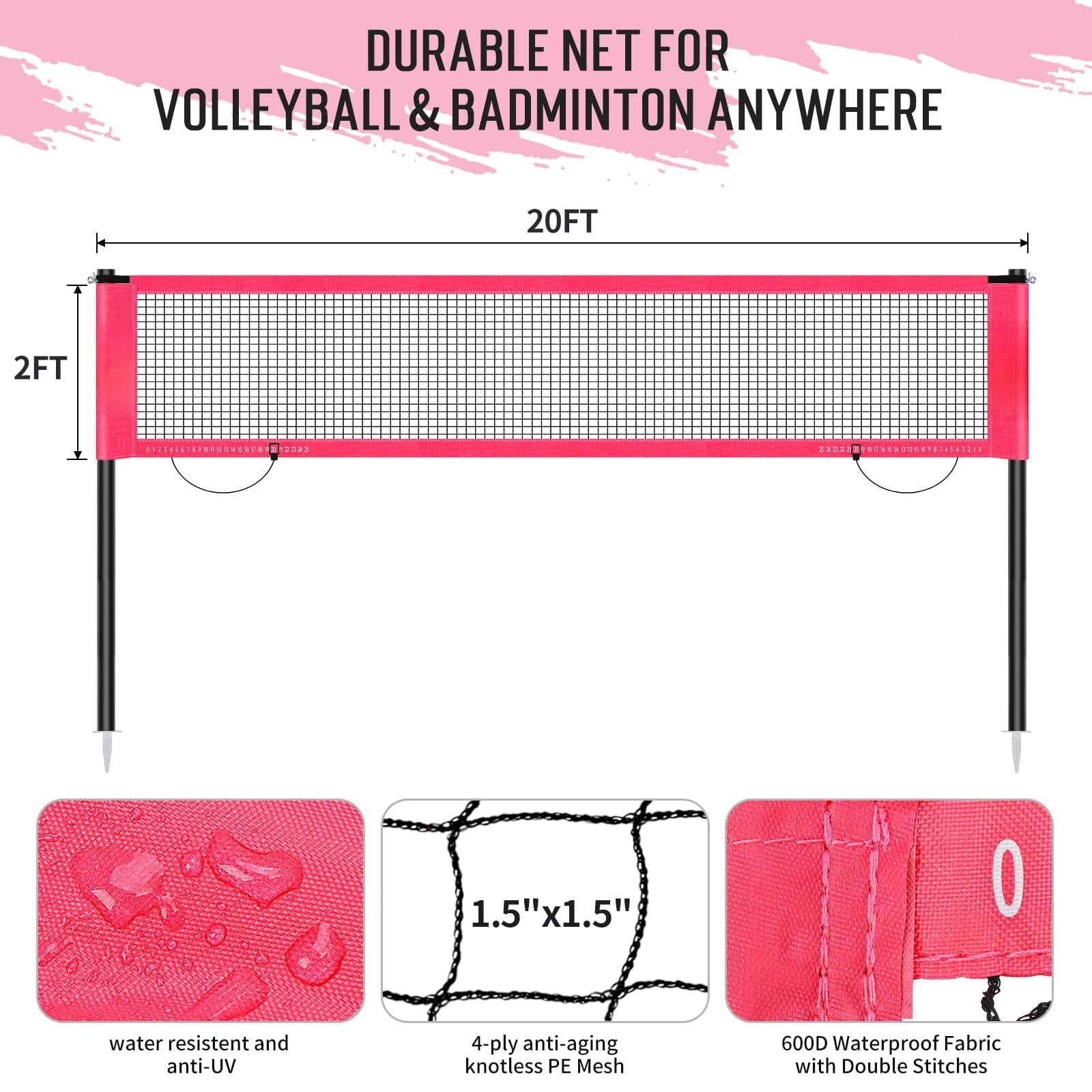 20ft Outdoor Volleyball & Badminton Combo Net Set For Backyard Beach With Adjustable Poles  Durable Anti-sag Pu 2 Aluminum Rackets