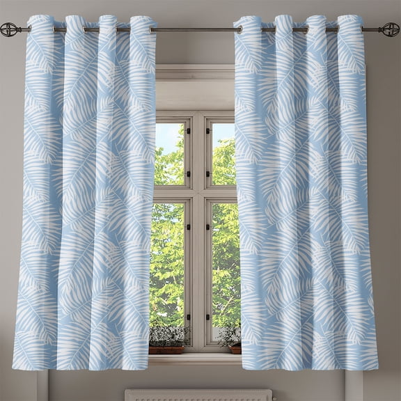 Ambesonne Leaves Grommet Curtain, Blue Aloha Leaf Botanical, 50"x63", Pale Sky Blue White