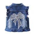 thumbnail image 2 of Girls Denim Vest Kids Sleeveless Jean Vest with Ruffle Bow Pearl Button Frayed Hem for Little Kids 2T-10Y Blue,Size 9 T, 2 of 9