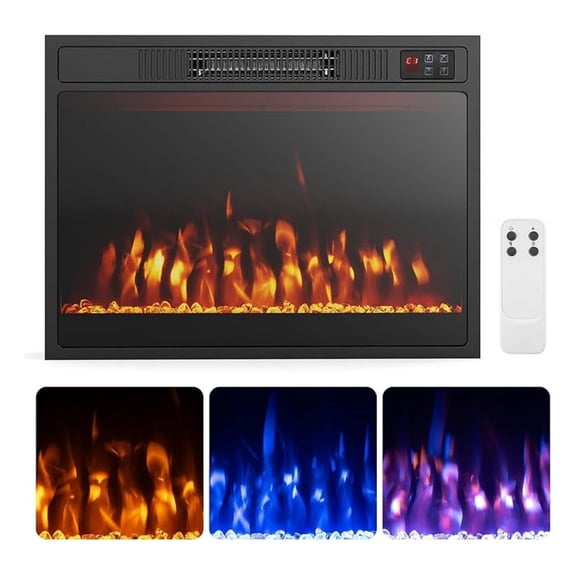 23 Inches Electric Fireplace Insert, 750W/1500W Fireplace Heater with Control, Adjustable Flame Color & Brightness, 1H-8H Timer, Thermostat and Overheat Protection