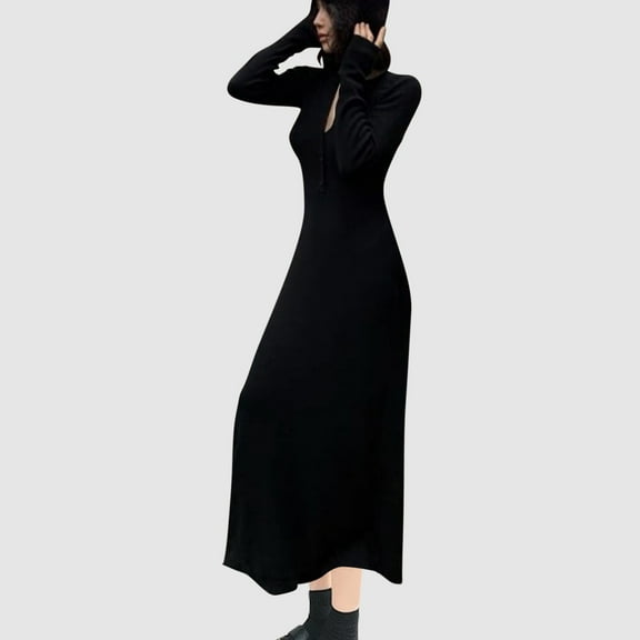 BSDJILFG Women's Long Dress Casual Sweater Dress Long Sleeve Soft Knitted Button Up Maxi Dress