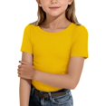 thumbnail image 2 of Dwellite Short Sleeve Shirts for Girls Crewneck T-Shirts Summer Tops Basic Tees 3-14 Years Yellow 120, 2 of 8