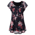 thumbnail image 1 of Gvmfive Women Summer Flared Short Sleeve Pleated Floral Tops Tunic Shirt Loose Blouse, 1 of 5
