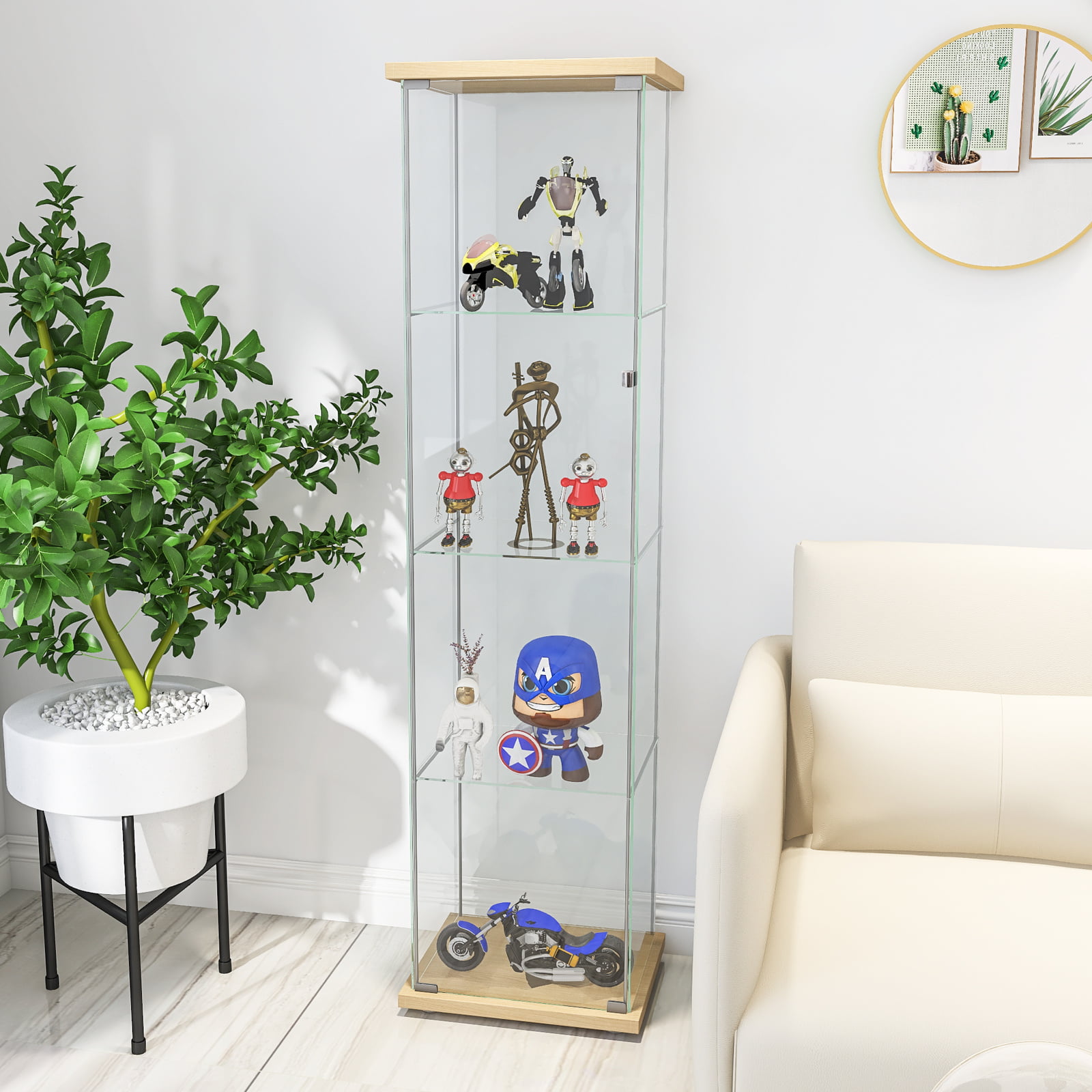 Wall Display Cabinet with 4 Glass Shelves COLLECTION Natural 3336OC 