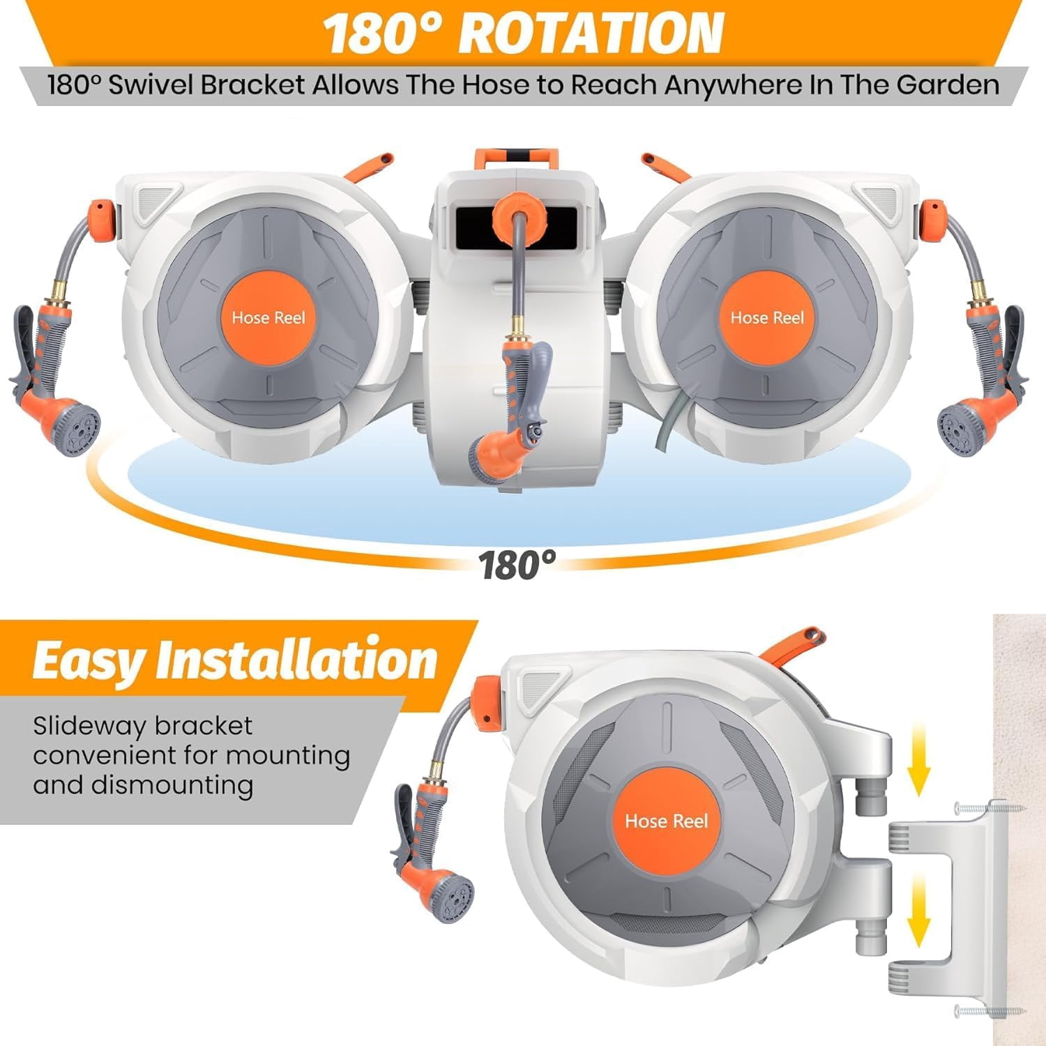 ChaoLink 1/2 Inch*100 Ft Retractable Garden Hose Reel with UV Resistance and 9-Function Sprayer Nozzle