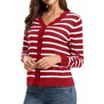 thumbnail image 2 of Cardigans pour Femmes à Manches Longues, Décontractés, Légers, Boutonnés, Col en V, Chandail d'Automne, Rayures Rouges, G, 2 of 9