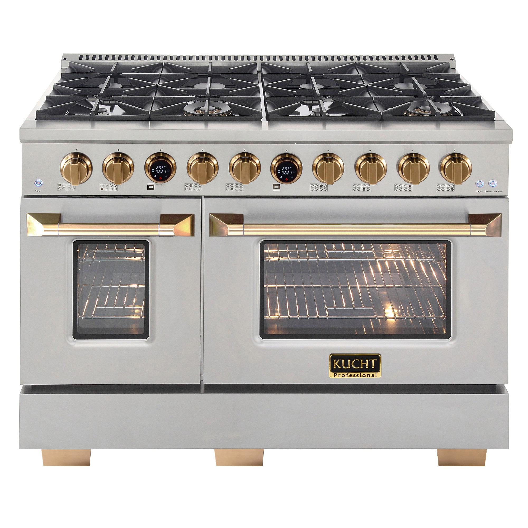 48 in. 6.7. Dual Fuel Range for Natural Gas and Gold + Under Cabinet Range Hood