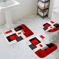 thumbnail image 3 of Red Black Bathroom Rugs Set Color Block Stitching Non Slip Absorbent Soft Bath Mats 3 Piece Set with Bathroom Rug, U-Shaped Floor Mat, Toilet Seat Cover Small Size, 3 of 9