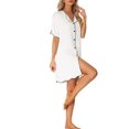 thumbnail image 4 of INSPIRE CHIC Women's Nightshirt Satin Short Sleeve Sleepshirt Button Down Pajama Nightgown S White, 4 of 6