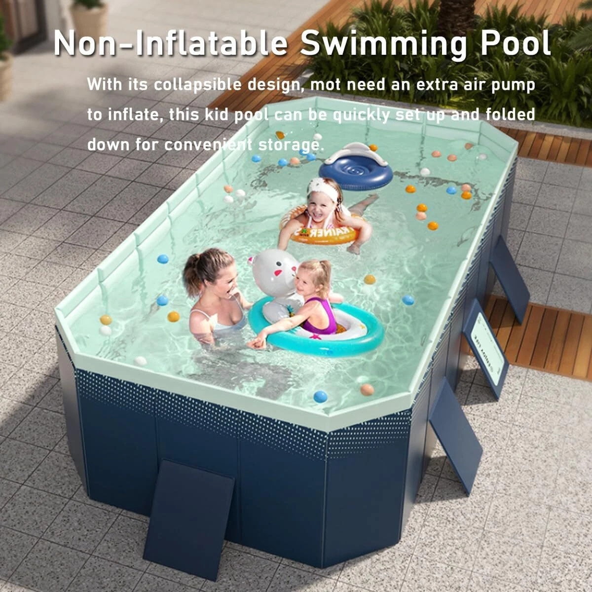 BEJOLO 3M Foldable Above Ground Swimming Pool for Family, Kids & Adults - Outdoor Garden Inflatable Pool