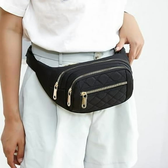 Black Fanny Pack, Waterproof Bag, Adjustable Strap Waist Bag with Zipper, Large Capacity Multilayer Waterproof Nylon Fanny Pack for Men and Women for Sports Festival Running