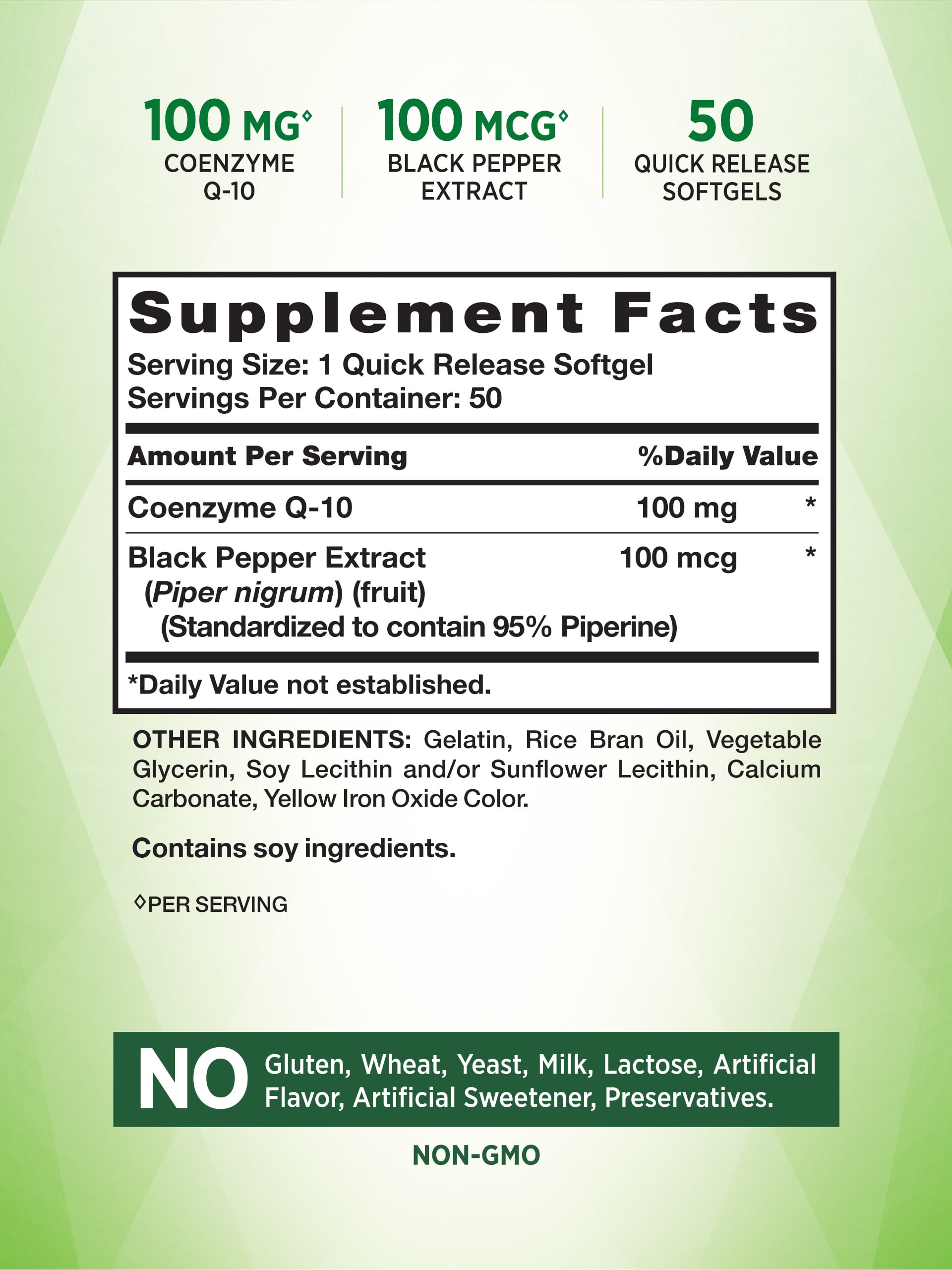 Nature's Truth Enhanced Absorption 100 mg CoQ-10 Plus Black Pepper Extract 50 Quick Release Softgels