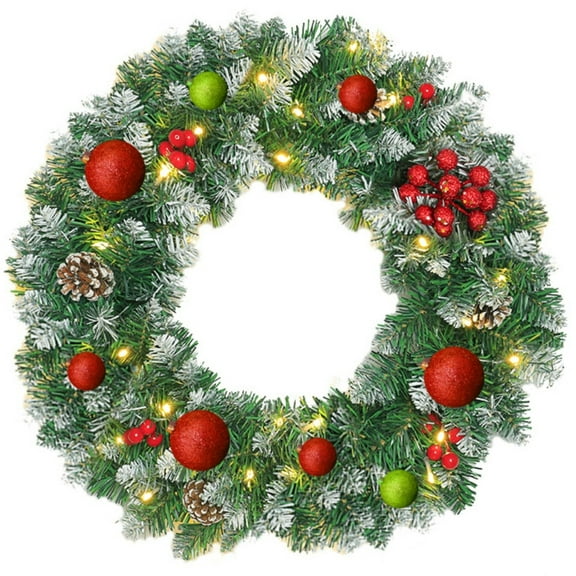 BN-LINK 24 Inch Pre-Lit Artificial Christmas Wreath, 8 Lighting Modes & 50 LED Lights & 180 Branch Tips, X-max Decoration for Home Wall Window Porch