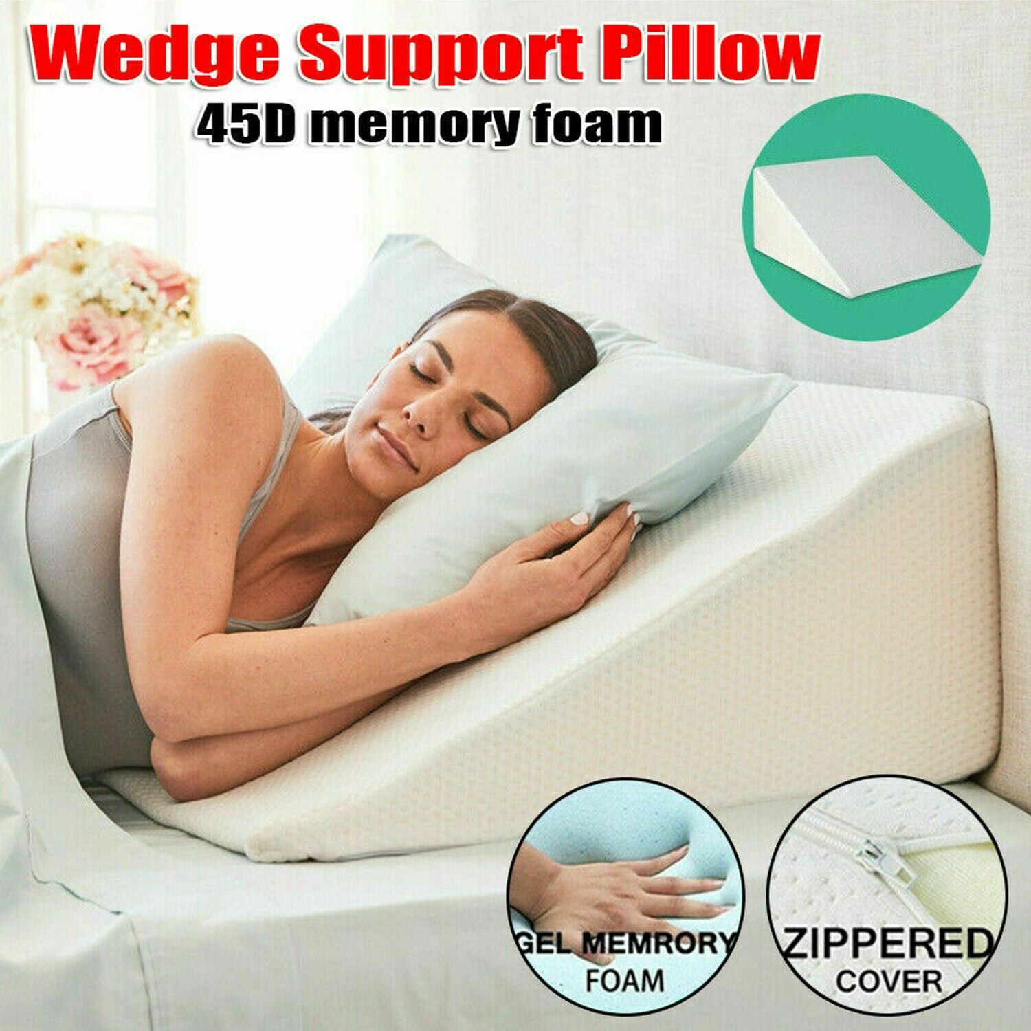 Medical Pillow Wedge Bed Reduce Acid Reflux Memory Foam Comfort Cover 25x24x12 