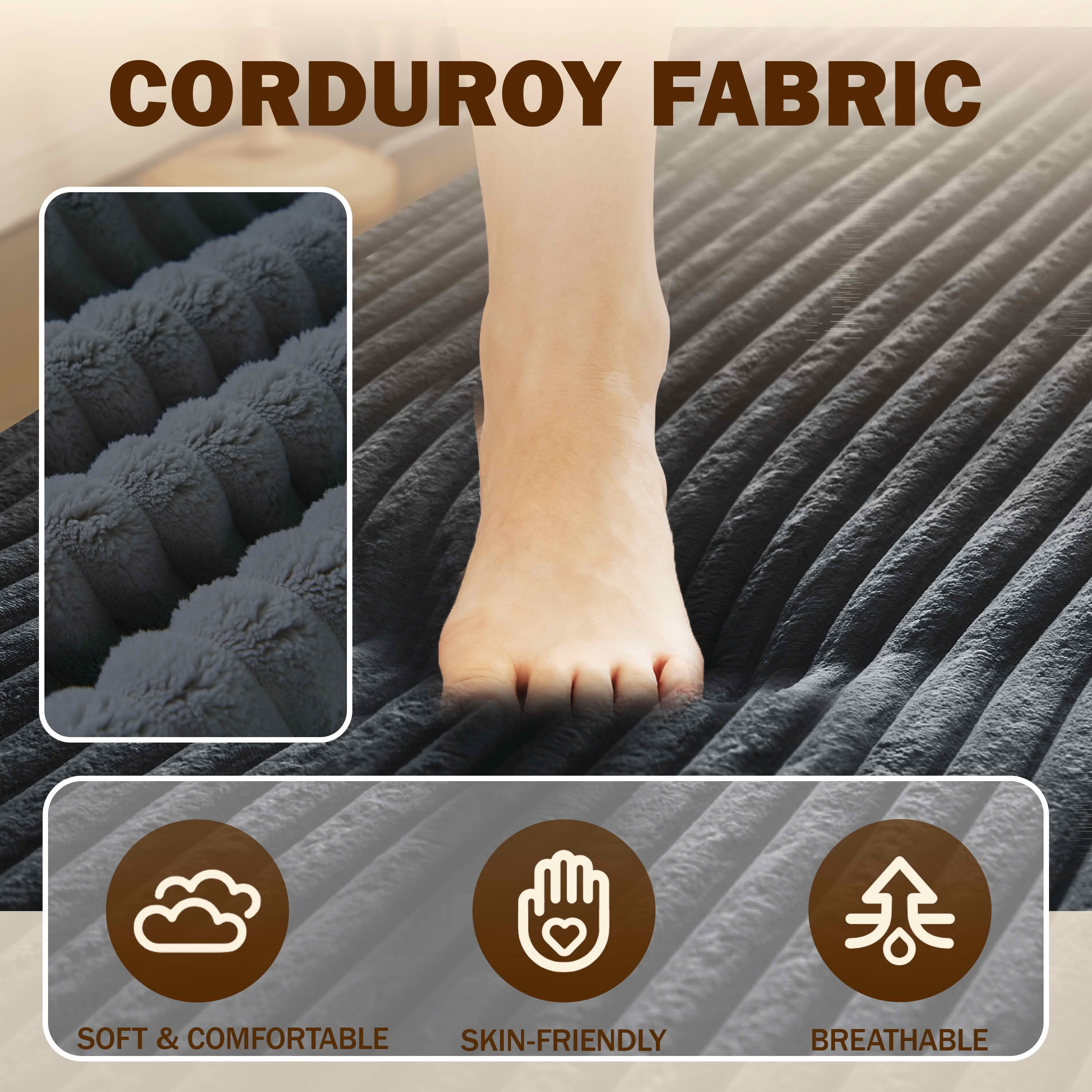 MAYEERTY Twin Corduroy Foldable Foam Floor Sofa Bed, Zero Assembly Vacuum Compressed Sleeper with 2 Pillows