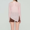 thumbnail image 6 of Qzwdhjm Mesh Swimsuit Coverup for Women Sheer Boat Neck Beach Cover Up Shirts Long Sleeve Asymmetrical Hem Bathing Suits Coverups for Summer Vacation, 6 of 9