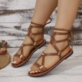 thumbnail image 2 of Rokment Women's Roman Vintage Flat Dress Sandals Beach Casual Gold Metal Buckles Leather Open Toe Fisherman Gladiator Walking Summer Shoes Brown Size 6.5, 2 of 4