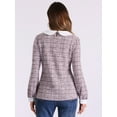 thumbnail image 3 of DARING DIVA Women's Button Decor Crew Neck Collared Tweed Blouses XS Pink, 3 of 6