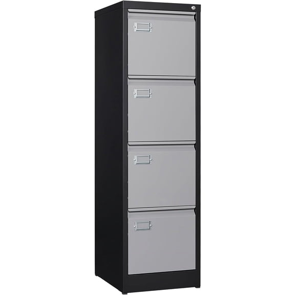 4 Drawer File Cabinet, Vertical Filing Cabinets with Lock, Metal File Cabinets for Home Office, Anti-Tip 4 Storage Drawers for Letter/Legal/A4/F4 Size (Assemble Required, Black)