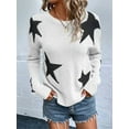 thumbnail image 6 of Women'S Star Pattern Crew Neck Drop Shoulder Casual Sweater Pullover Knitwear White M, 6 of 7