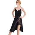 thumbnail image 2 of Defitshape Women's Satin Nightgown Cowl Neck Chemise Midi Sleep Dress Backless Lace High Slit Night Dress Silky Cami Soft Summer Silk Sleepwear Black X-Large, 2 of 5