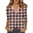 thumbnail image 1 of Soki Womens Basic Casual V Neck Plaid Print 3/4 Sleeve Work Tops Blouses Shirts, 1 of 8