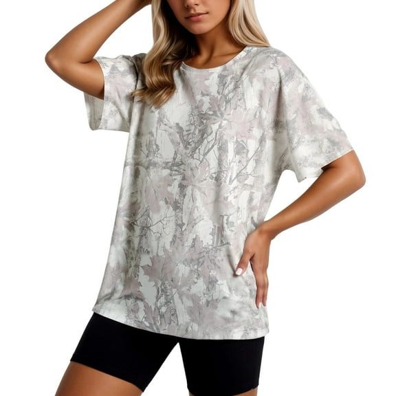 Camo Shirt for Women Mens Maple Leaf Print Camouflage Crewneck Tees Summer Short Sleeve Oversized Y2k Tops