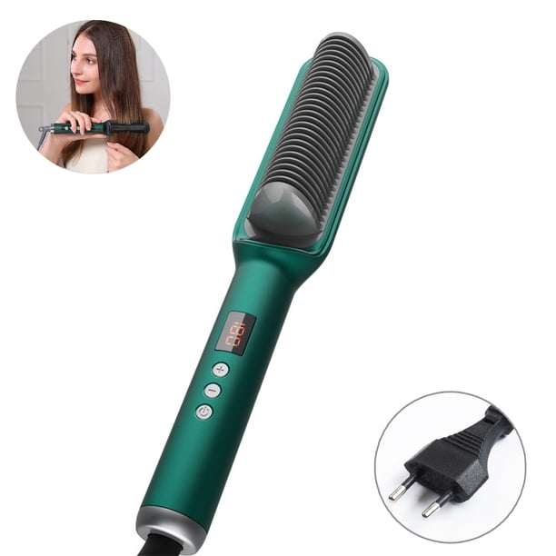 Cepillo alisador de cabello iónico, alisador de cabello y rizador 2 en 1 para mujeres, calor rápido, anti-escaldado, bloqueo de temperatura, cepillo térmico para el cabello para viajes en el hogar Estilo de salón profesional Ormromra 222119-2