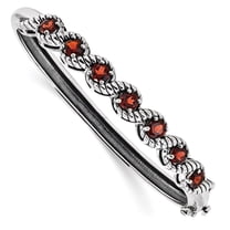 Primal Silver Sterling Silver Rhodium-plated Garnet Hinged Bangle