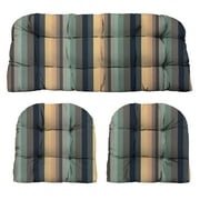RSH Décor Indoor Outdoor 3 Piece Tufted Wicker Cushion Set, Standard, Braymont Dune Blue Stripe
