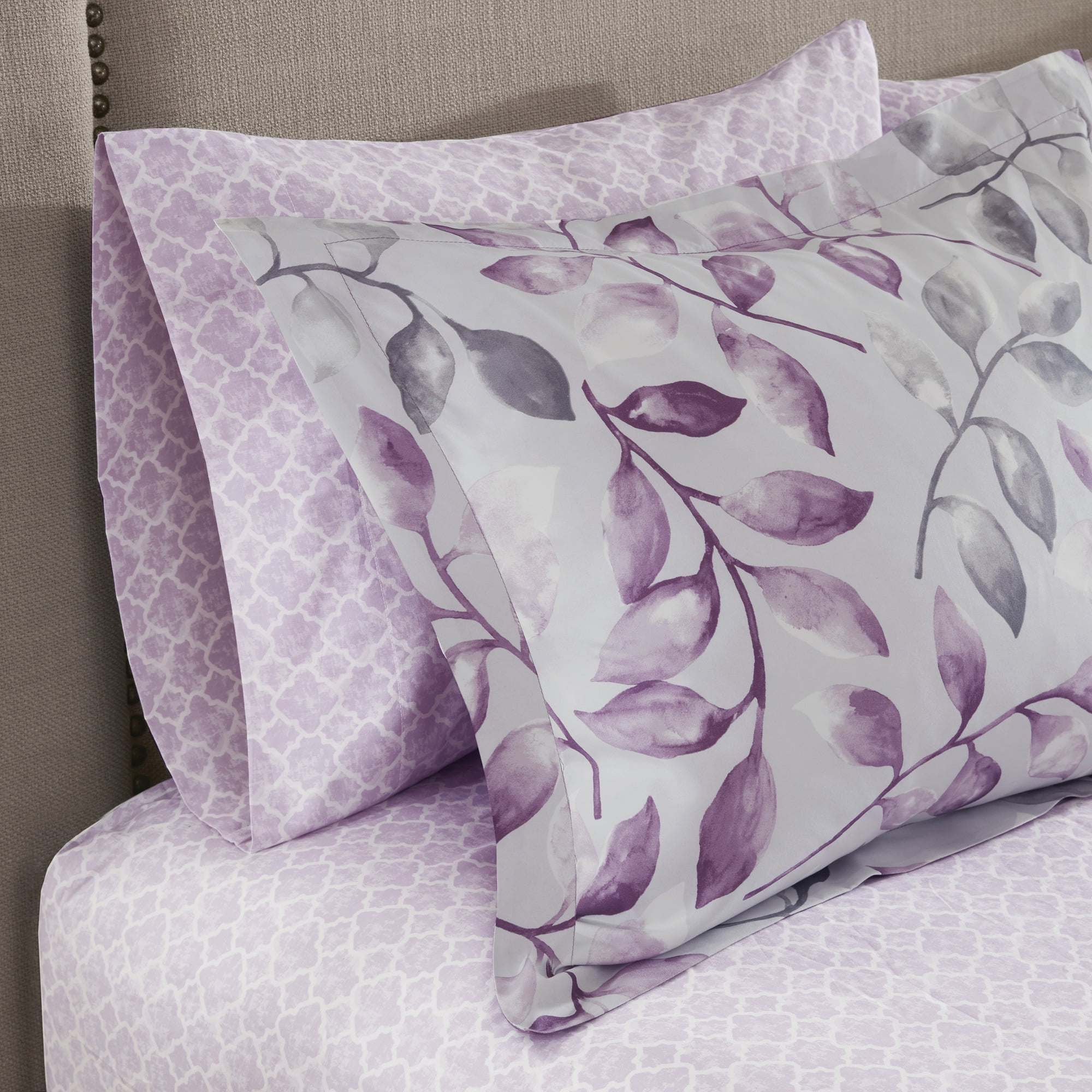 Madison Park Essentials 7 Piece Twin Botanical Comforter Set, Cotton Bed in A Bag with Bedskirt, Spring Purple Floral Comforter Bed Set, Bedding Sets with Flat Sheet and Fitted Sheet for Girls