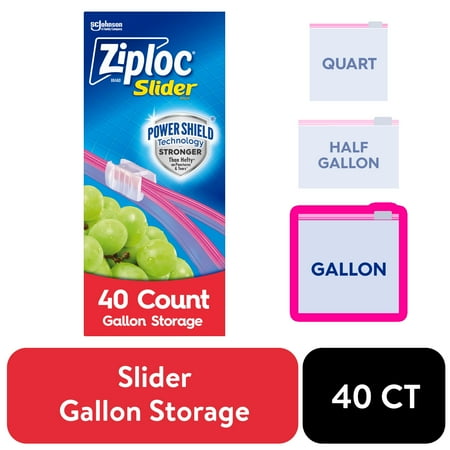 Ziploc Brand Gallon Slider Storage Bags, with Power Shield Technology, 40 Count