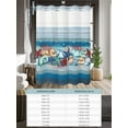 thumbnail image 6 of No Hook Shower Curtain with Snap in Liner,Watercolor Marine Life Starfish Waterproof Bath Curtain Double Layers with See Through Top Window,Blue Wood Grain Hotel Shower Curtains 72x72in, 6 of 9