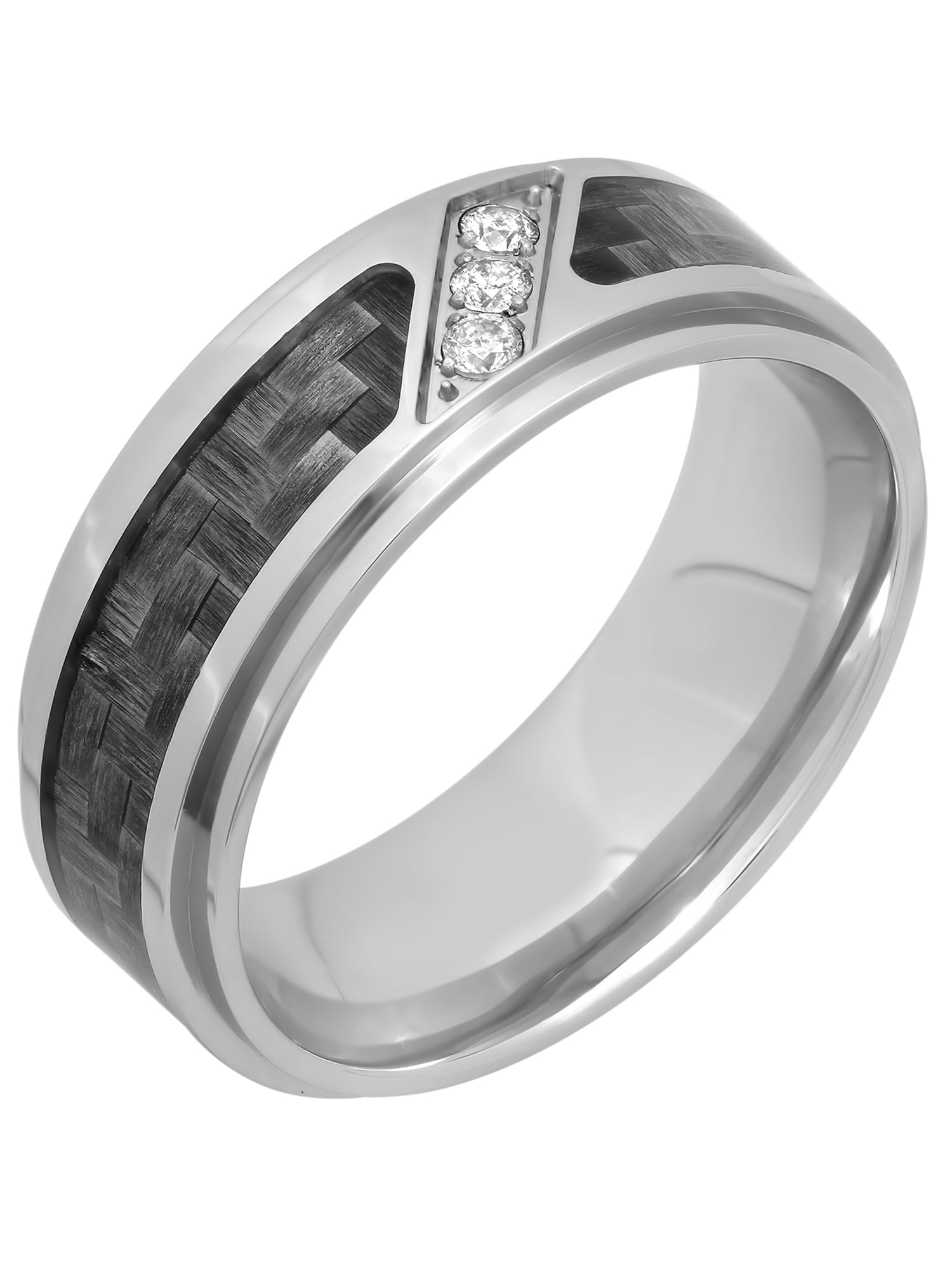 Men's Diamond Accent Stainless Steel with Gray Carbon Fiber Ring, 8mm ...