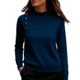 thumbnail image 5 of TtopsQueen Women Mock Neck Knit Sweater, Long Sleeve Soft Slim Pullover Top with Side Decorative Buttons, Comfortable Casual Knitwear for Daily Fall Winter Wear Blue,XL, 5 of 5