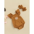 thumbnail image 3 of Baby Girl Romper Floral Pattern Ruffle Sleeve Bottom Snap Jumpsuit Set, 3 of 9