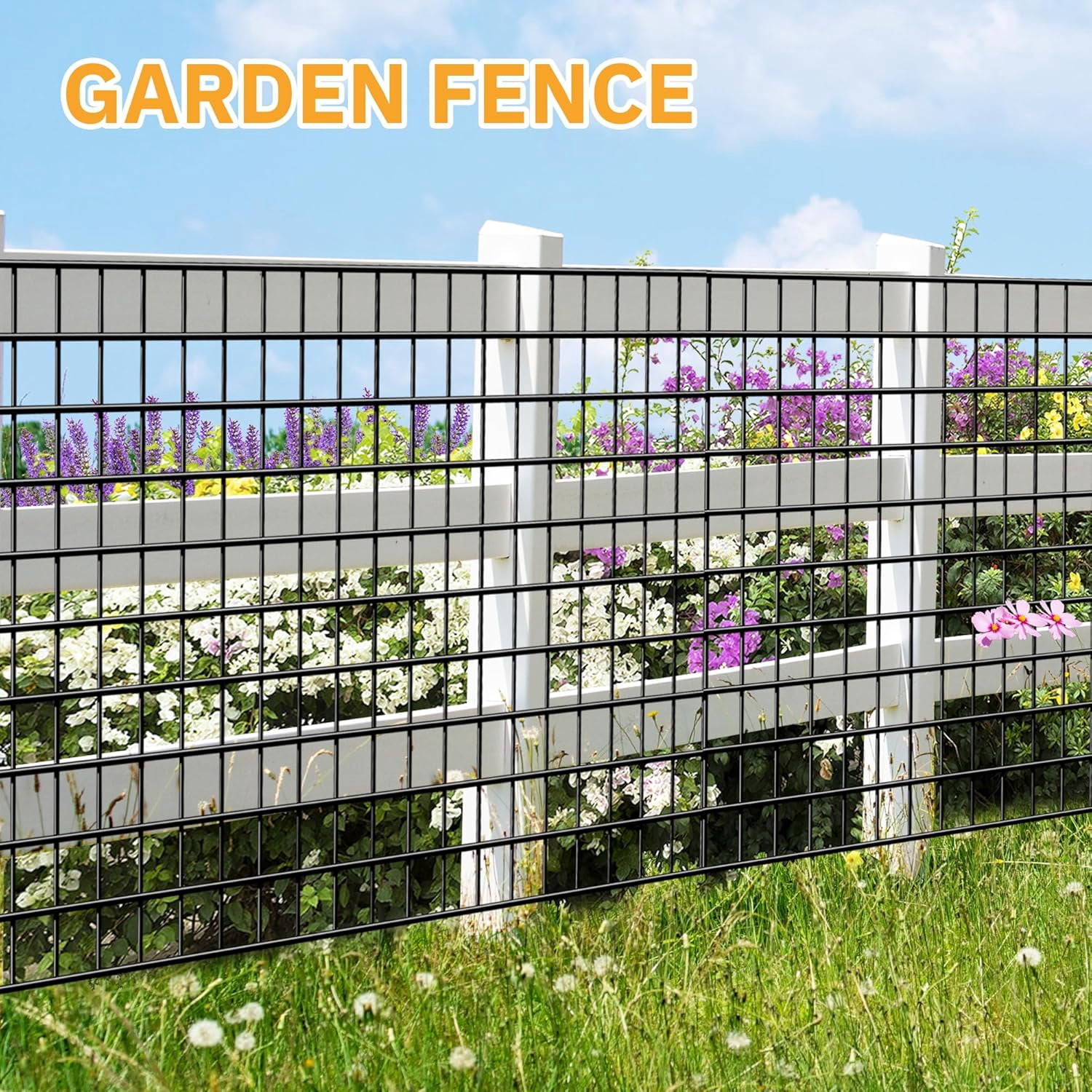 Black Metal Garden Fence, 24inch(H) x 100ft(L), 2 inch x 3 inch,14GA 2/3/4/5/6 Ft Tall Chicken Wire PVC Coated Welded Wire Mesh Roll for Dogs Border Yard Vegetable Plant Protection Poultry Netting
