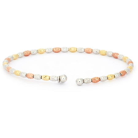 Giuliano Mameli Sterling Silver Yellow and Rose 14kt Gold- and Rhodium-Plated Bangle with Oval Faceted Beads