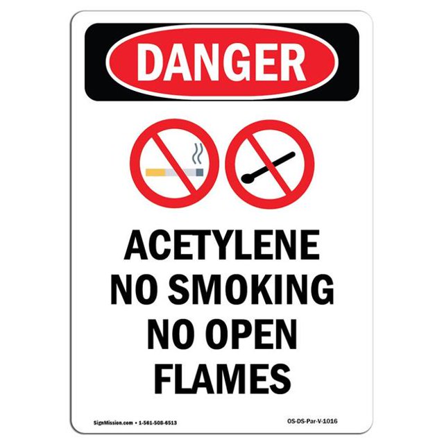 SignMission OS-DS-A-1014-V-1016 10 x 14 Po Signe de Danger OSHA - Acétylène Non Fumeur