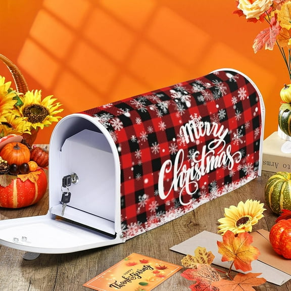 YOPINCO Merry Christmas Magnetic Mailbox Cover Red & Black Buffalo Check Pattern Letterbox Lid Standard Size 21x18 Inches Perfect for Home & Outdoor Garden Decor