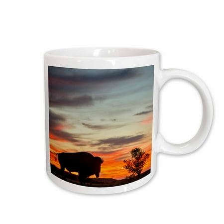 

3dRose Bison silhouetted against sunset Theodore Roosevelt NP North Dakota Ceramic Mug 15-ounce