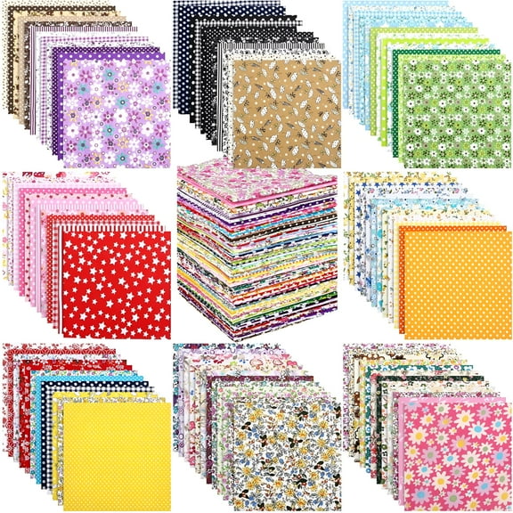 AUQ 100 Pcs 10 x 10 Inch Quilting Cotton Fabric Bundle for DIY Sewing Fabric Precuts Quilt Squares Multi Color Printed Floral Square Patchwork Supplies for Quilting Patchwork,DIY Craft,Scrapbooking
