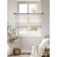 thumbnail image 4 of Gray Beige Stripe Semi Sheer Curtains 54 Inch Length 2 Panels Set, Modern Art Horizontal Striped Sheer Kitchen Curtain Privacy Voile Window Curtain for Living Room Bedroom Rod Pocket Drapes, 4 of 7