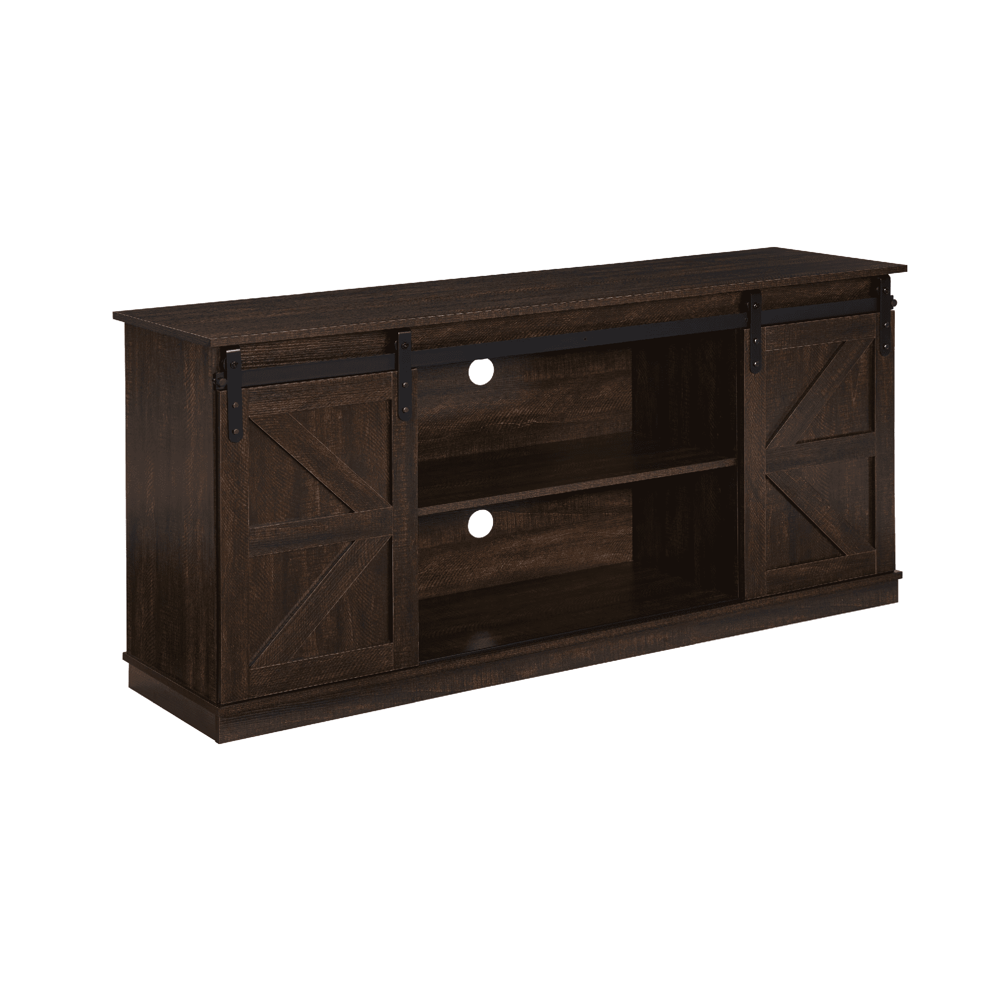 MAYEERTY 58" Farmhouse TV Stand with Sliding Barn Doors, Storage Cabinets for TVs Up to 65", Brown