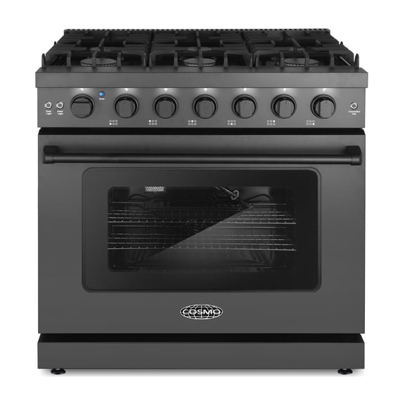 Cosmo 36 in. Haven Collection 6 cu. ft. Gas Range, 6 Burners, Convection Oven, Knob LEDs, Matte Black