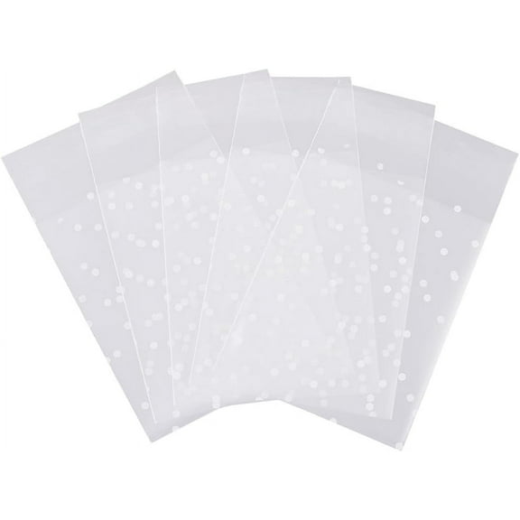 100Pcs White Polka Dots Cookie Bags Self Sealing Cellophane Bags Clear Individual Treat Plastic Self Adhesive Wrappers Resealable Candy for Gift Giving Cards Packaging 3x4Inch