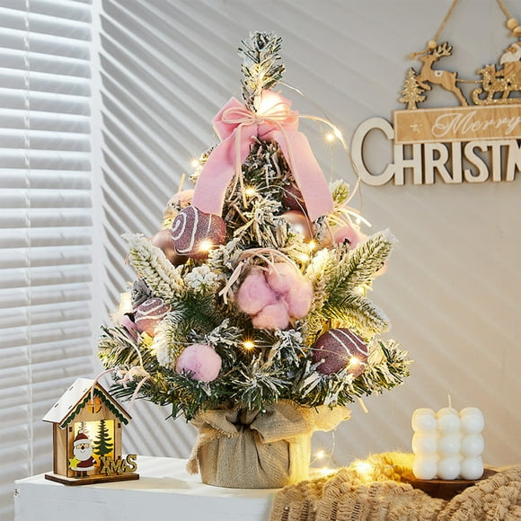 TIMIFIS Mini Christmas Tree Christmas Ornaments for Christmas Table Home Office Party Decoration White Tabletop Mini Christmas Tree Set with Hanging Ornaments