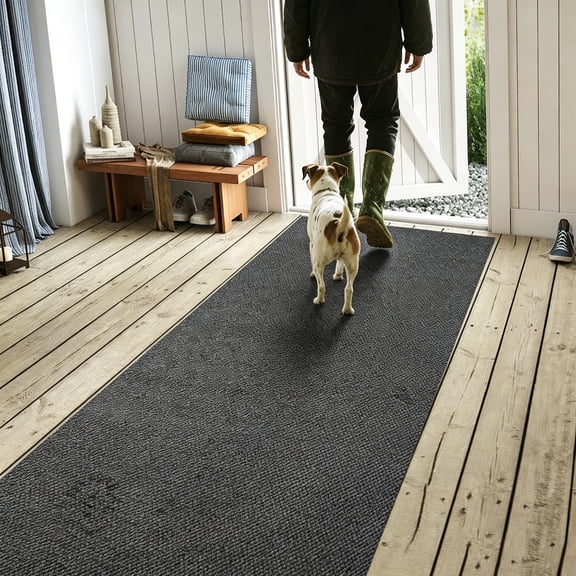 OVYEOFR 3ft x 10ft Commercial Entrance Mat, Non-Slip Utility Rug with Rubber Backing, Indoor Outdoor Runner Rug for Home Office High Traffic Area, Grey