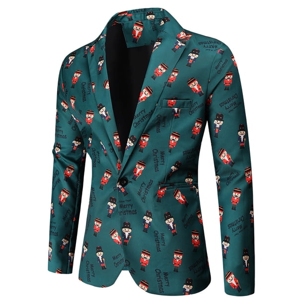 Traje de otoño e invierno para hombre, talla europea, estampado navideño, corte entallado, traje informal de un solo pecho, chaqueta para hombre